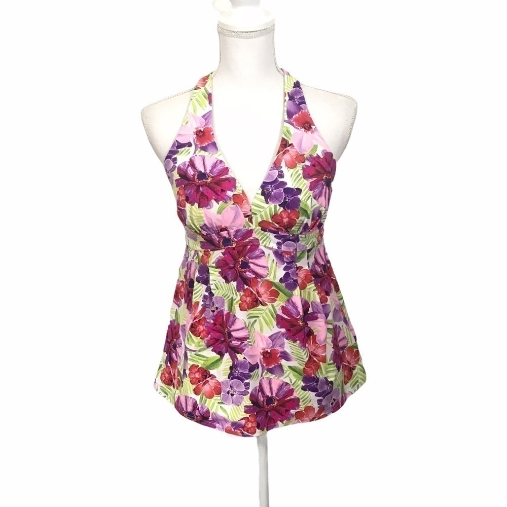 Lands End Floral Racerback Tankini Swim Top
